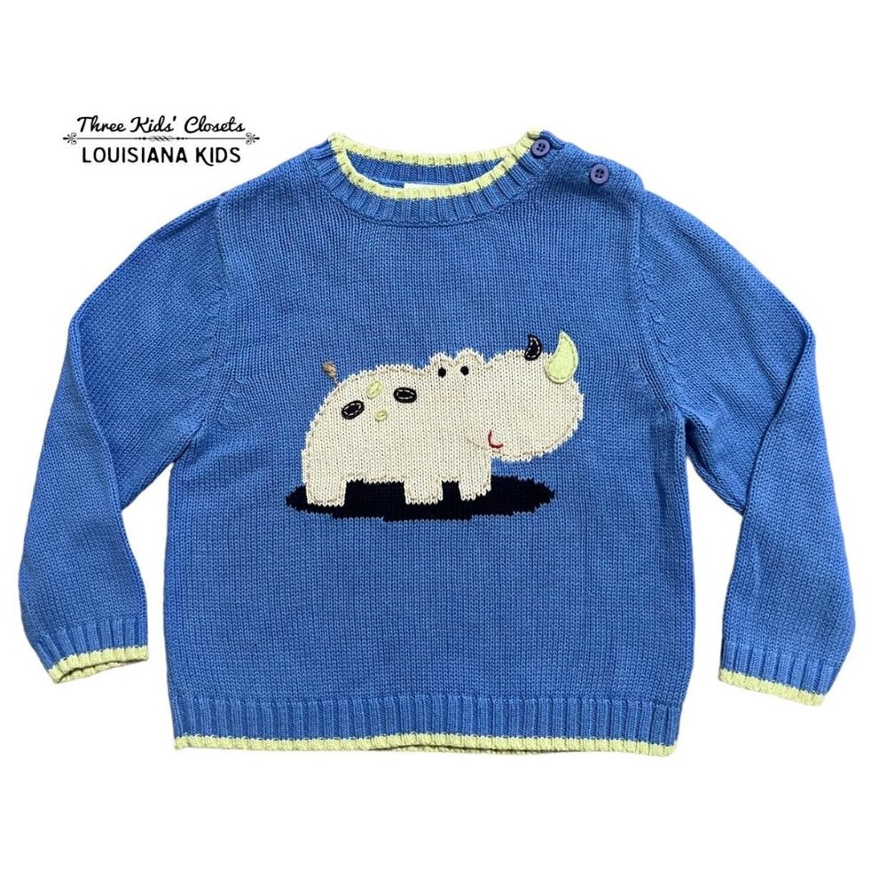 Talbots Kids 24m Blue Rhino Rhinoceros Sweater